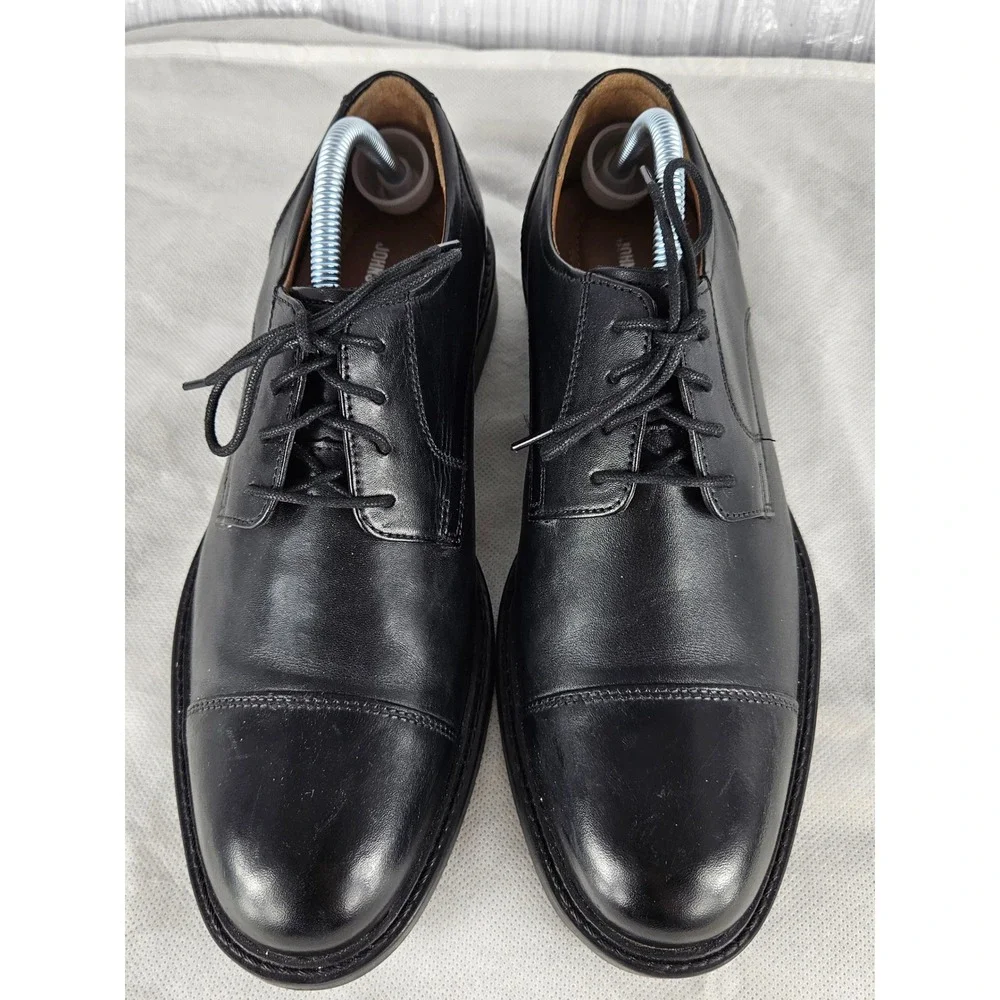 Johnston & Murphy Tabor Men's 9.5 Black Calfskin Leather Cap Toe Dress Shoes